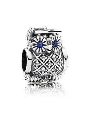 Pandora Graduate Owl Education Charm with Blue Crystal Eyes, 925